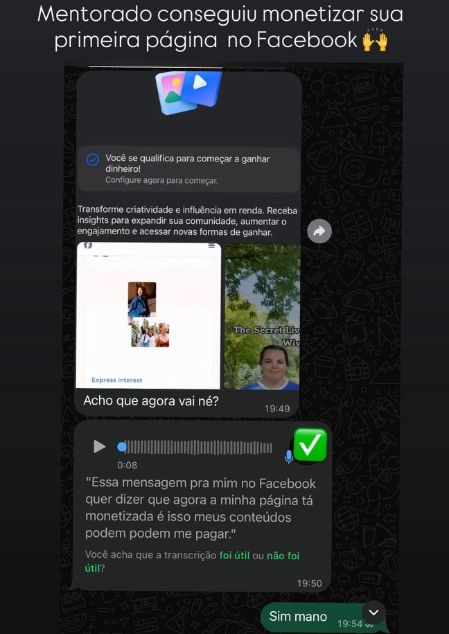 Mentorado: primeira página do Facebook monetizada